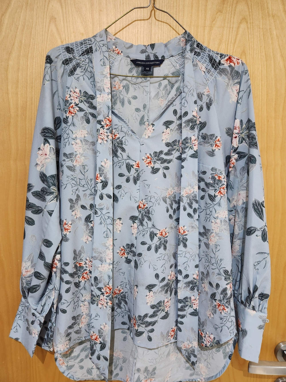 French Connection Powder Blue Floral Tie-Front Blouse